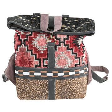 OHLAY OHV374 Backpack Embossed Upcycled Wool Canvas Hair-On Genuine Leather women bag western handbag purse